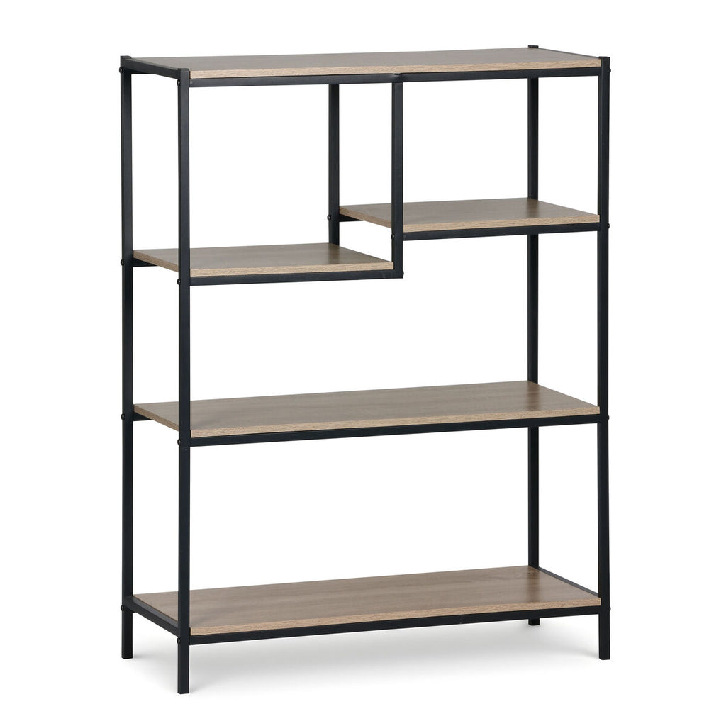 Regál MobleKit hnědý černý dřevo kov 75 x 30 x 100 cm