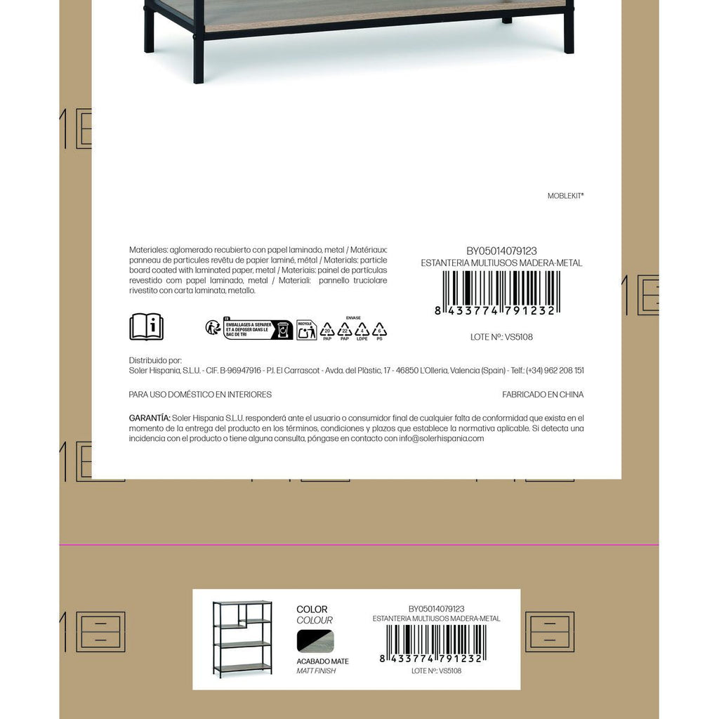 Regál MobleKit hnědý černý dřevo kov 75 x 30 x 100 cm – obrázek 5