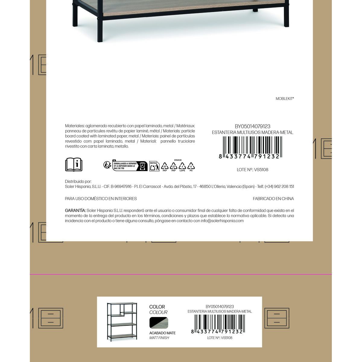Regál MobleKit hnědý černý dřevo kov 75 x 30 x 100 cm – obrázek 5