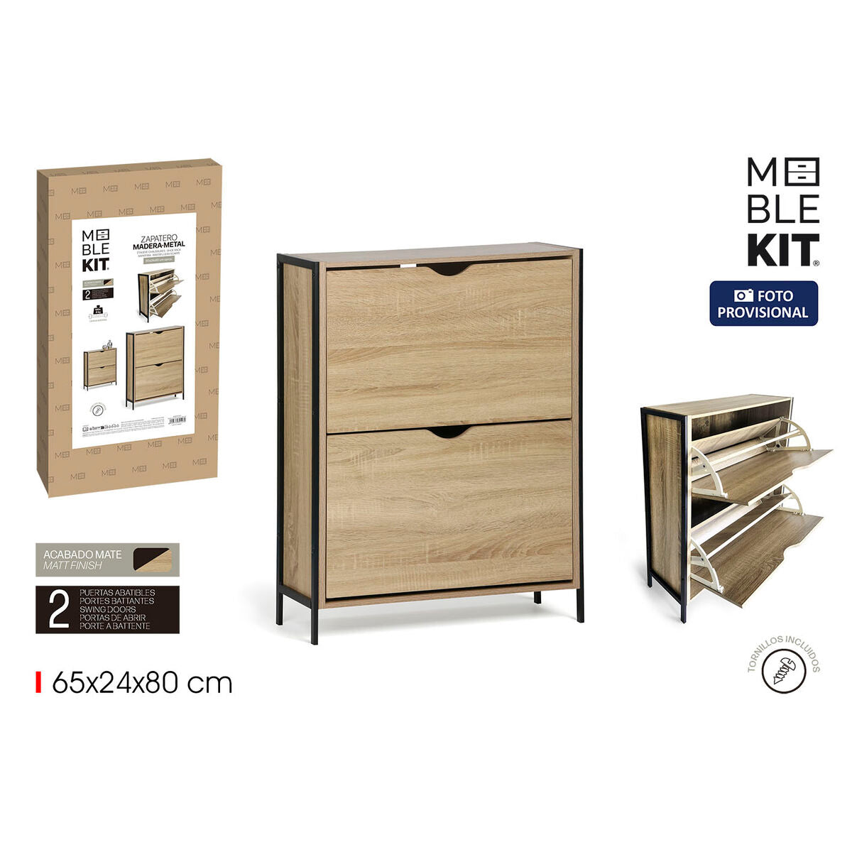 Botník MobleKit hnědý černý dřevo kov 65 x 24 x 80 cm – obrázek 2