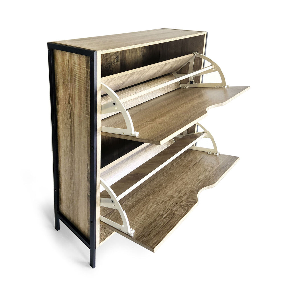 Botník MobleKit hnědý černý dřevo kov 65 x 24 x 80 cm – obrázek 3