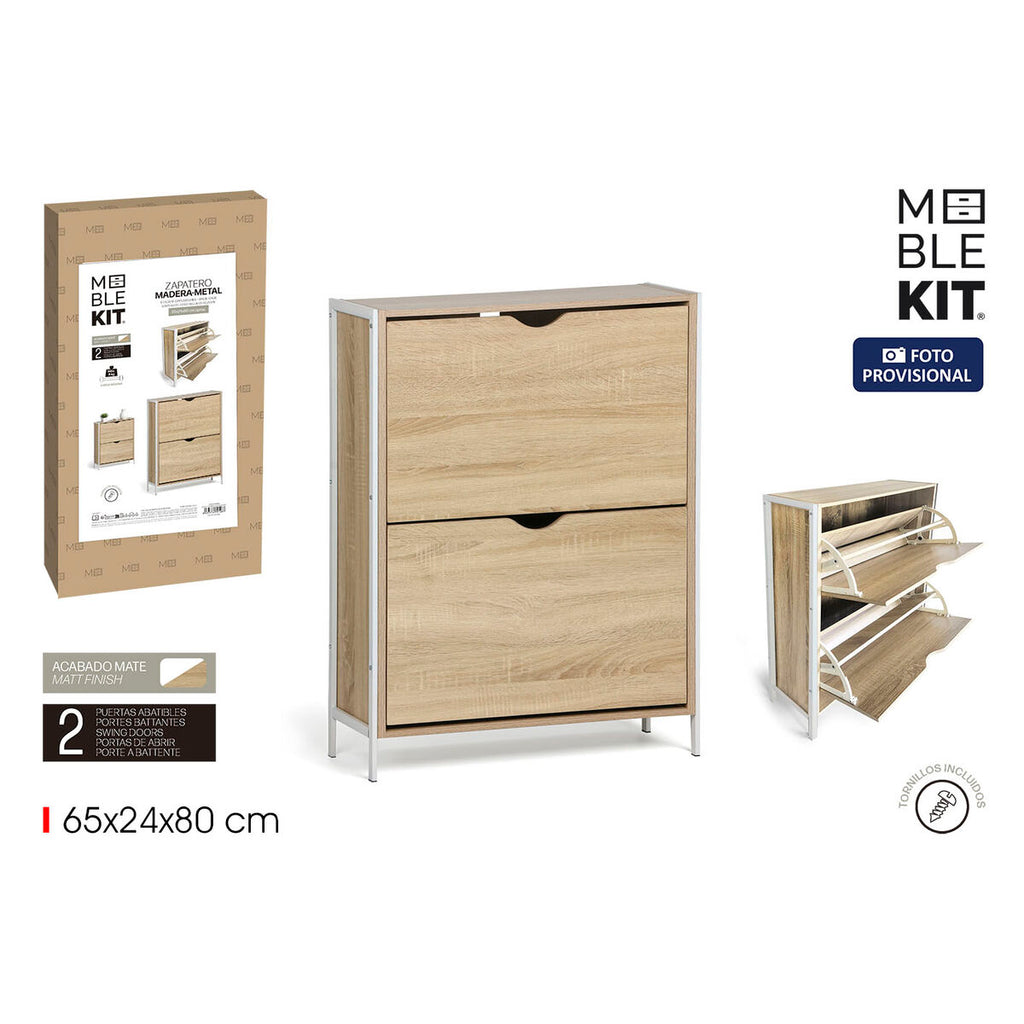 Botník MobleKit bílý hnědý dřevo kov 65 x 24 x 80 cm – obrázek 2