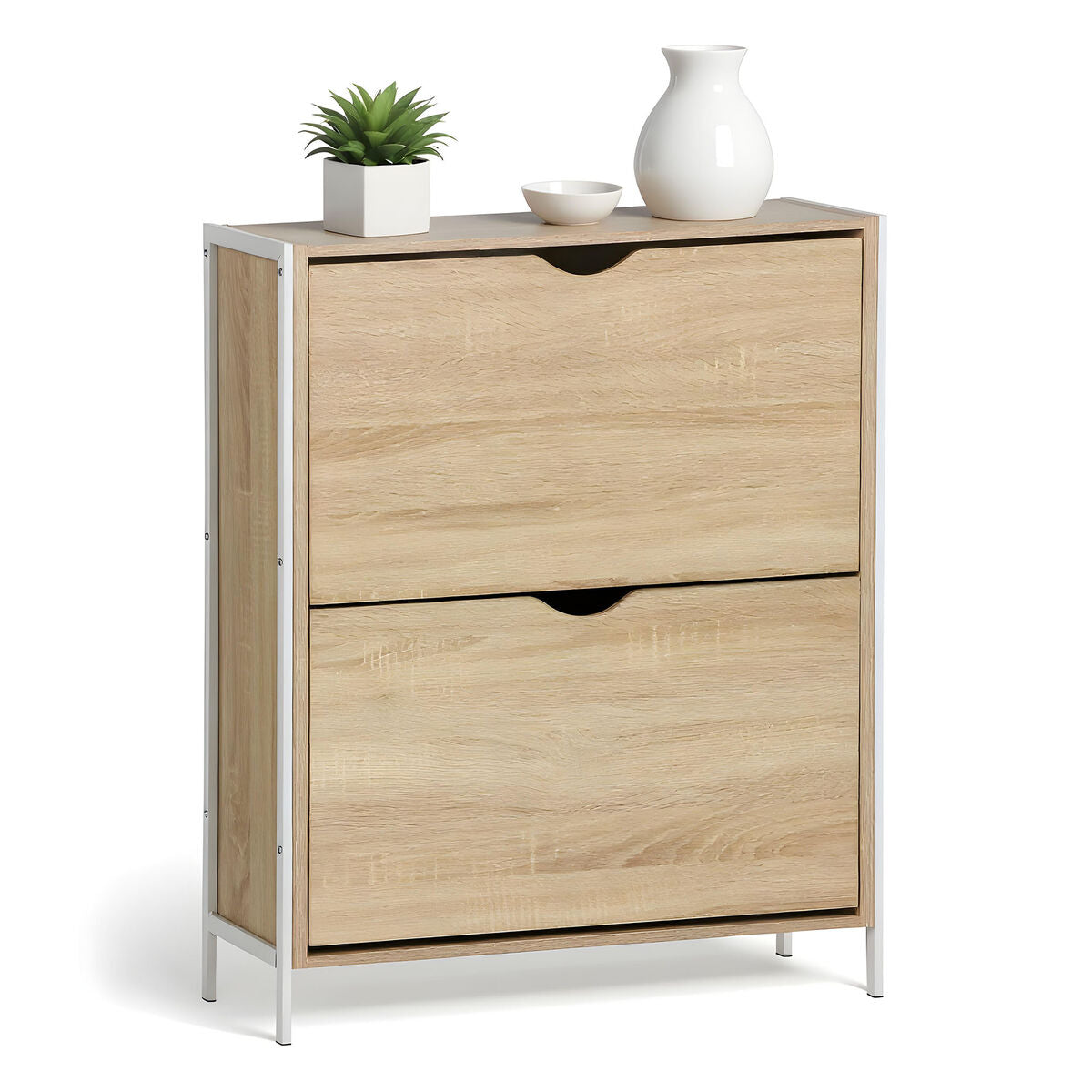 Botník MobleKit bílý hnědý dřevo kov 65 x 24 x 80 cm – obrázek 4