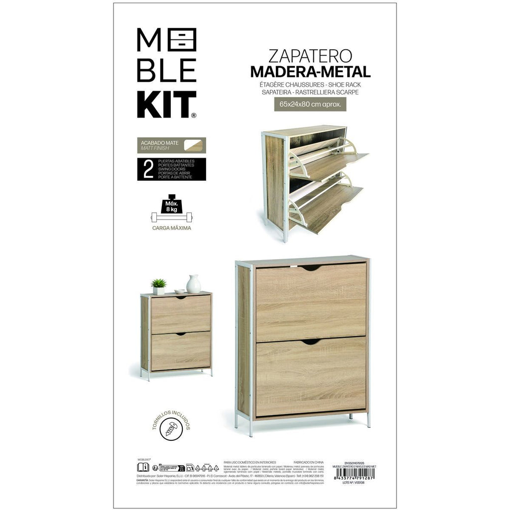 Botník MobleKit bílý hnědý dřevo kov 65 x 24 x 80 cm – obrázek 5