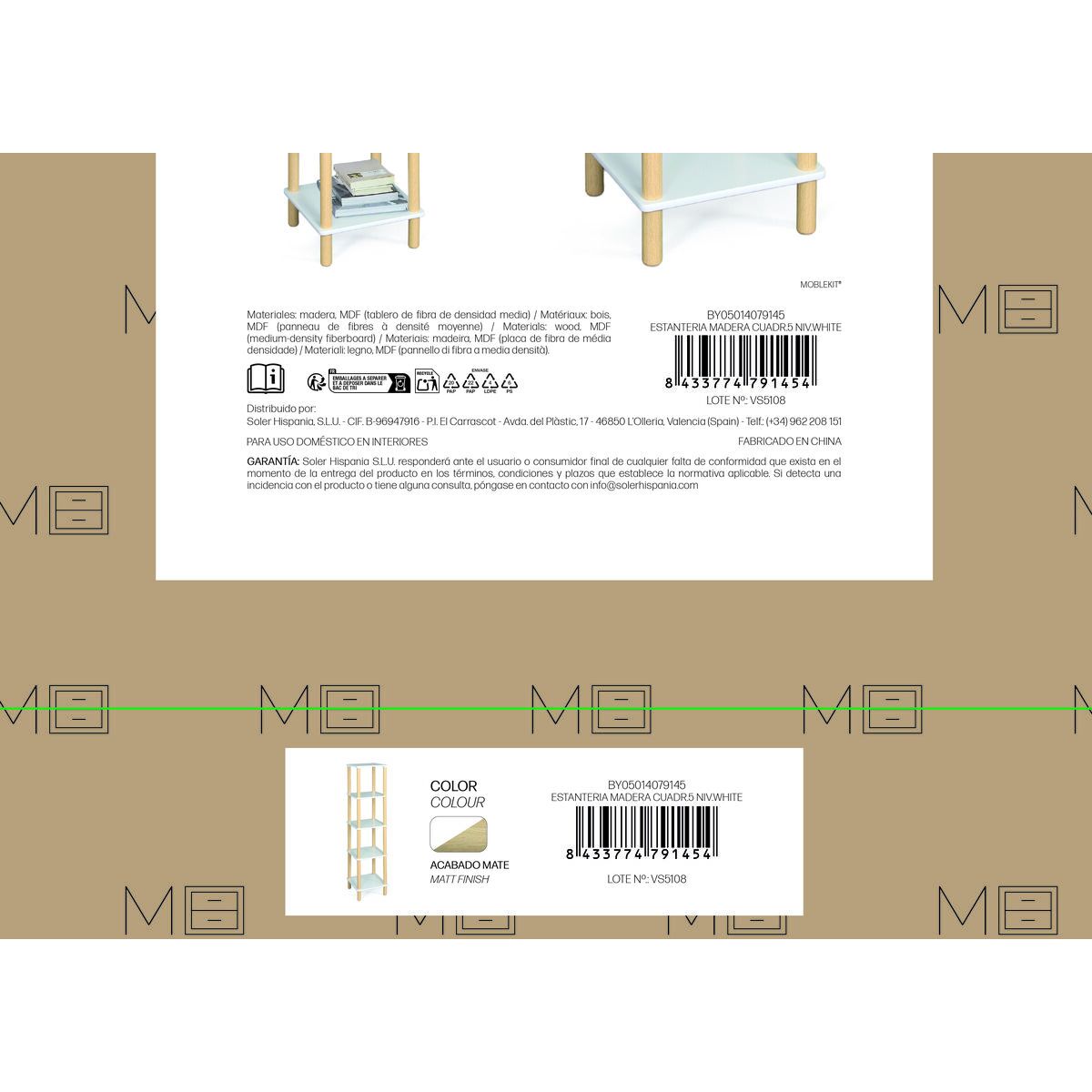Regál MobleKit bílý dřevěný 35 x 35 x 138 cm – obrázek 5