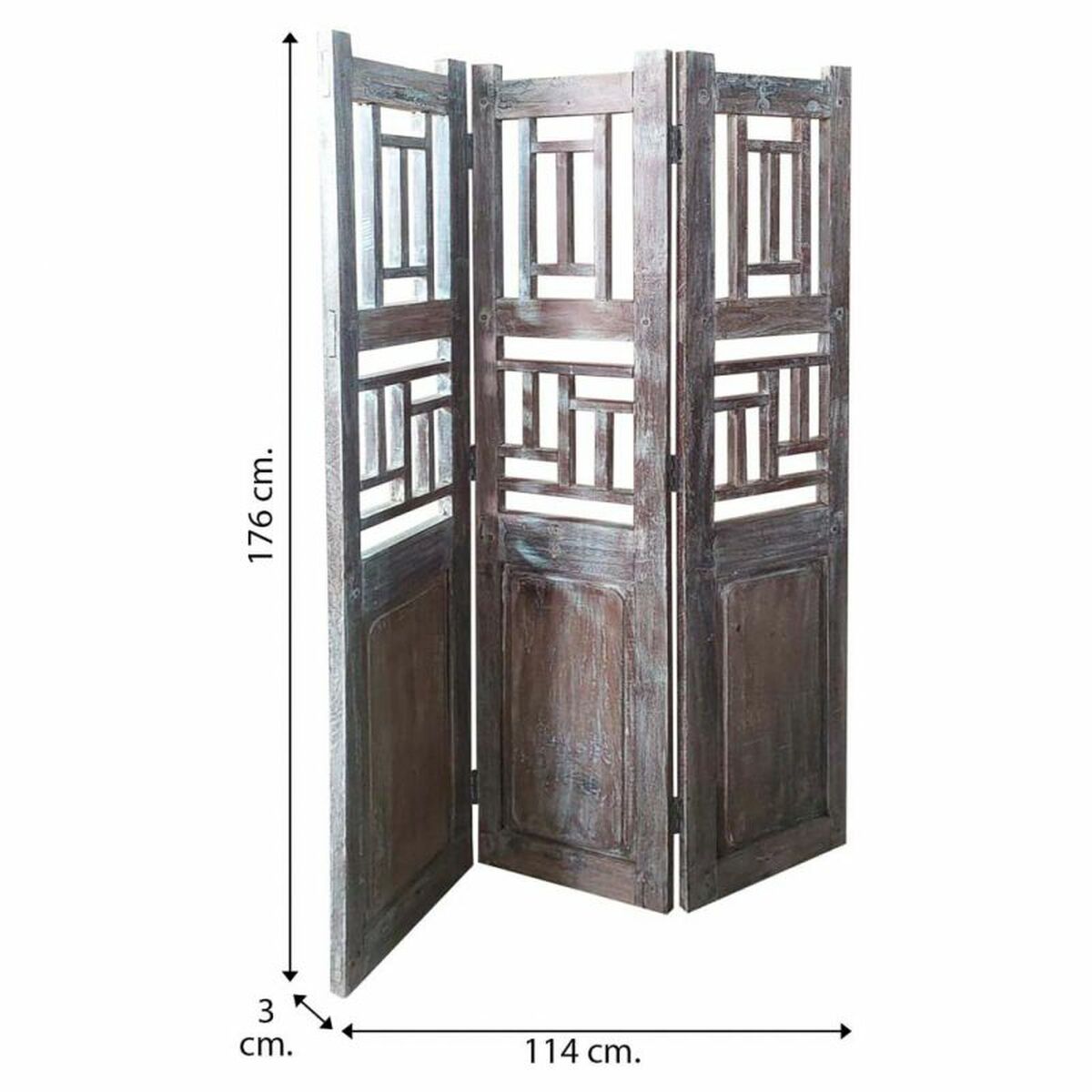 Španělská zástěna Alexandra House Living hnědá akáciové dřevo mangové dřevo 3 x 176 x 114 cm ruční styl 5x116x178 cm hnědá – obrázek 5
