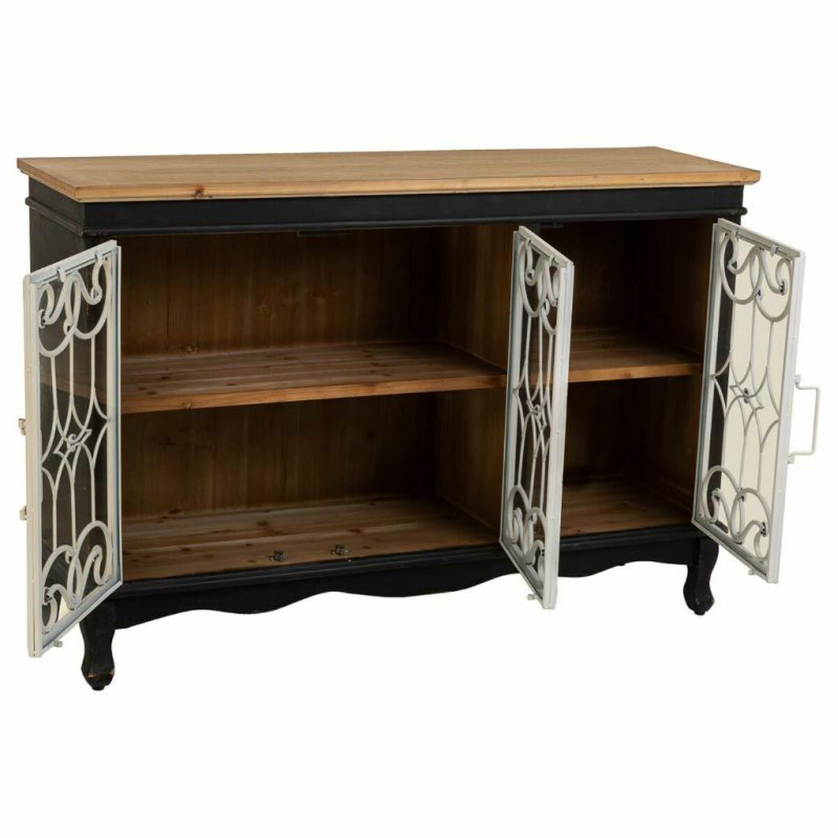 Komoda Alexandra House Living černá skleněná jedle dřevo MDF 36 x 80 x 120 cm – obrázek 3