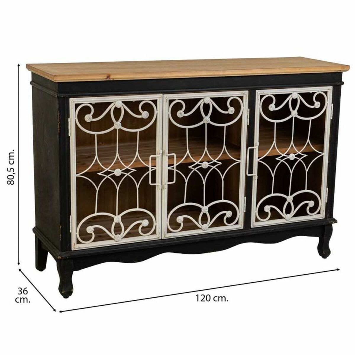 Komoda Alexandra House Living černá skleněná jedle dřevo MDF 36 x 80 x 120 cm – obrázek 4