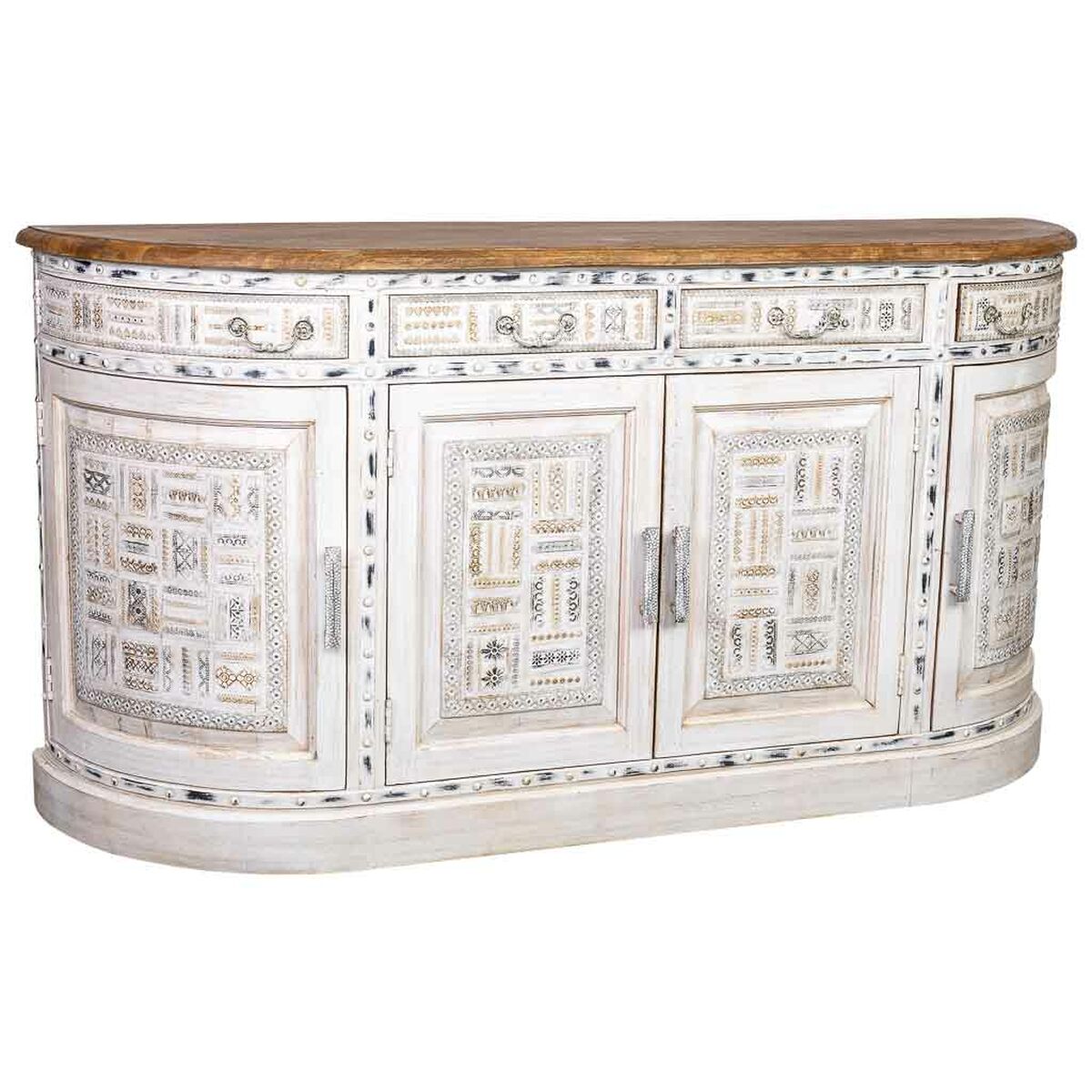 Příborník Alexandra House Living bílý hnědý mosaz mango dřevo 45 x 177 x 91 cm