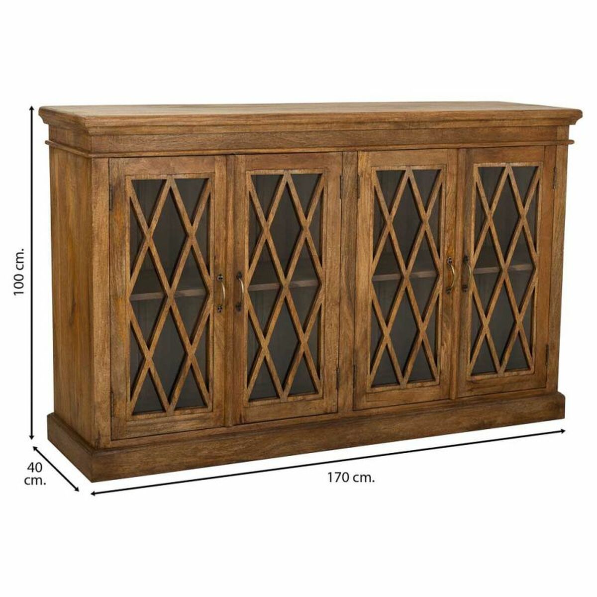Příborník Alexandra House Living hnědý dřevo sklo 40 x 100 x 170 cm 4 dvířka – obrázek 3