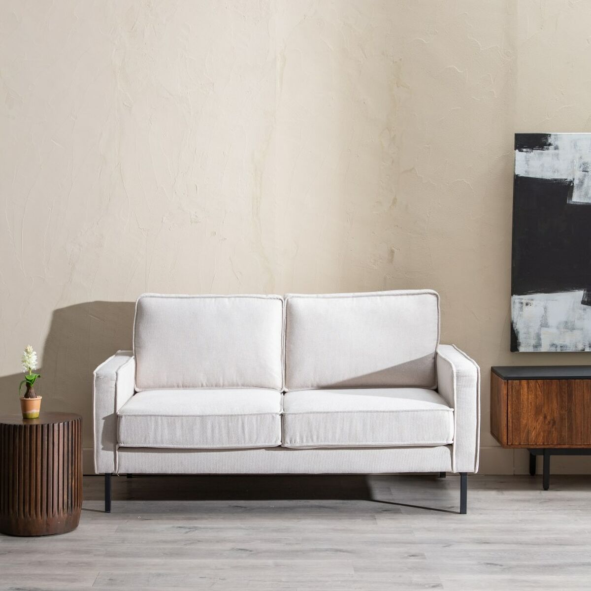 Pohovka 163 x 87 x 90 cm syntetické látky béžová kov 92x165x53 cm béžová – obrázek 3