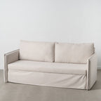 Rozkládací pohovka béžová, len a polyester, 210 × 93 × 95 cm – obrázek 2