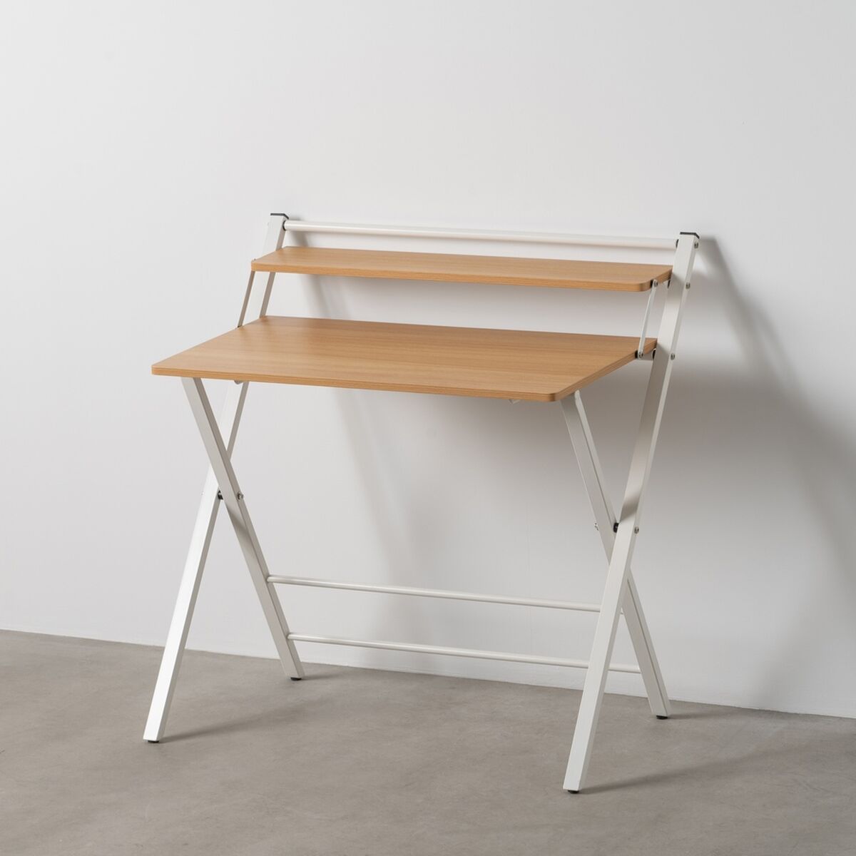 Psací stůl bílý přírodní železo dřevo MDF 87 x 56 x 87 cm – obrázek 2