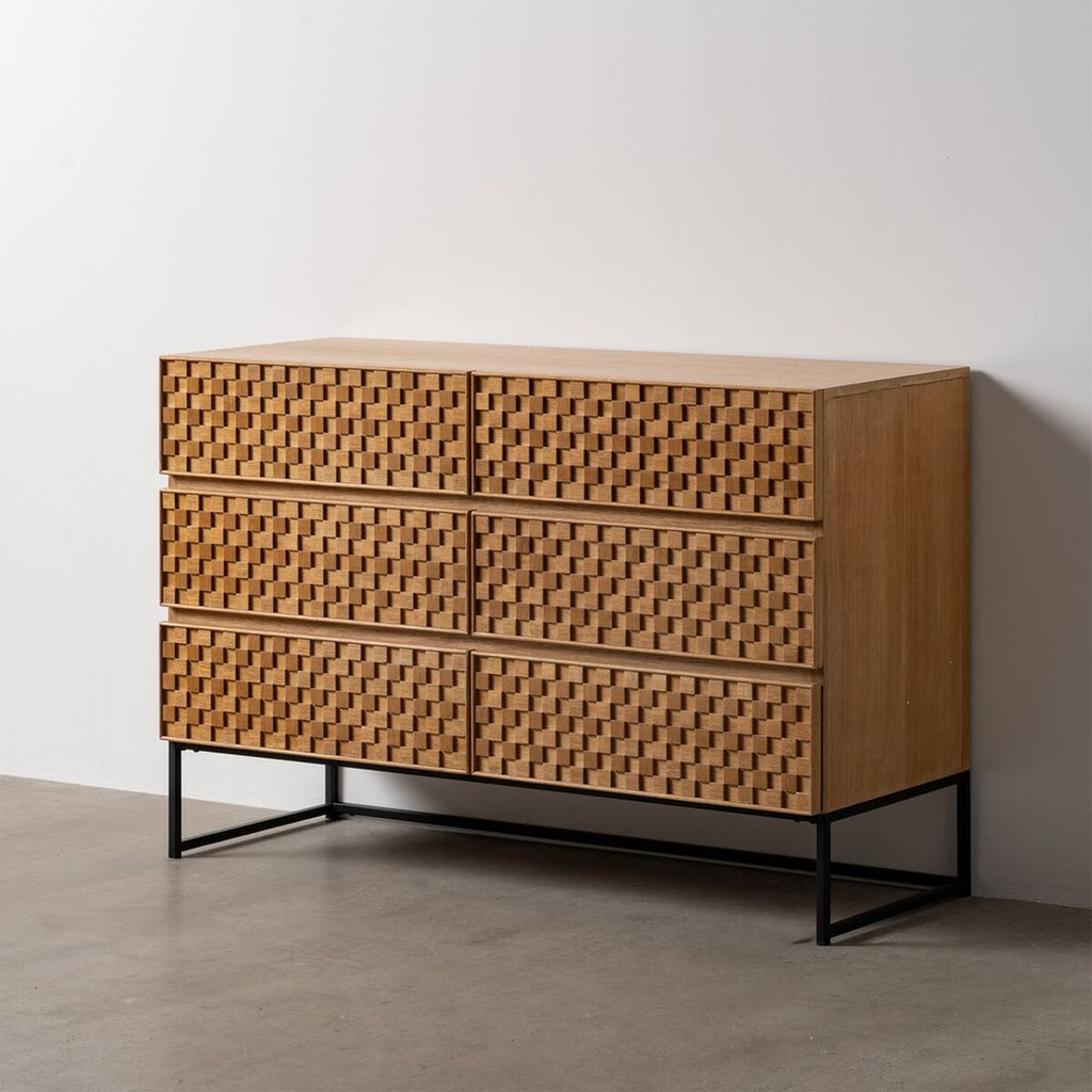 Zásuvková komoda MARIGNI černá přírodní železo dřevo MDF 118 x 42 x 77 cm – obrázek 2