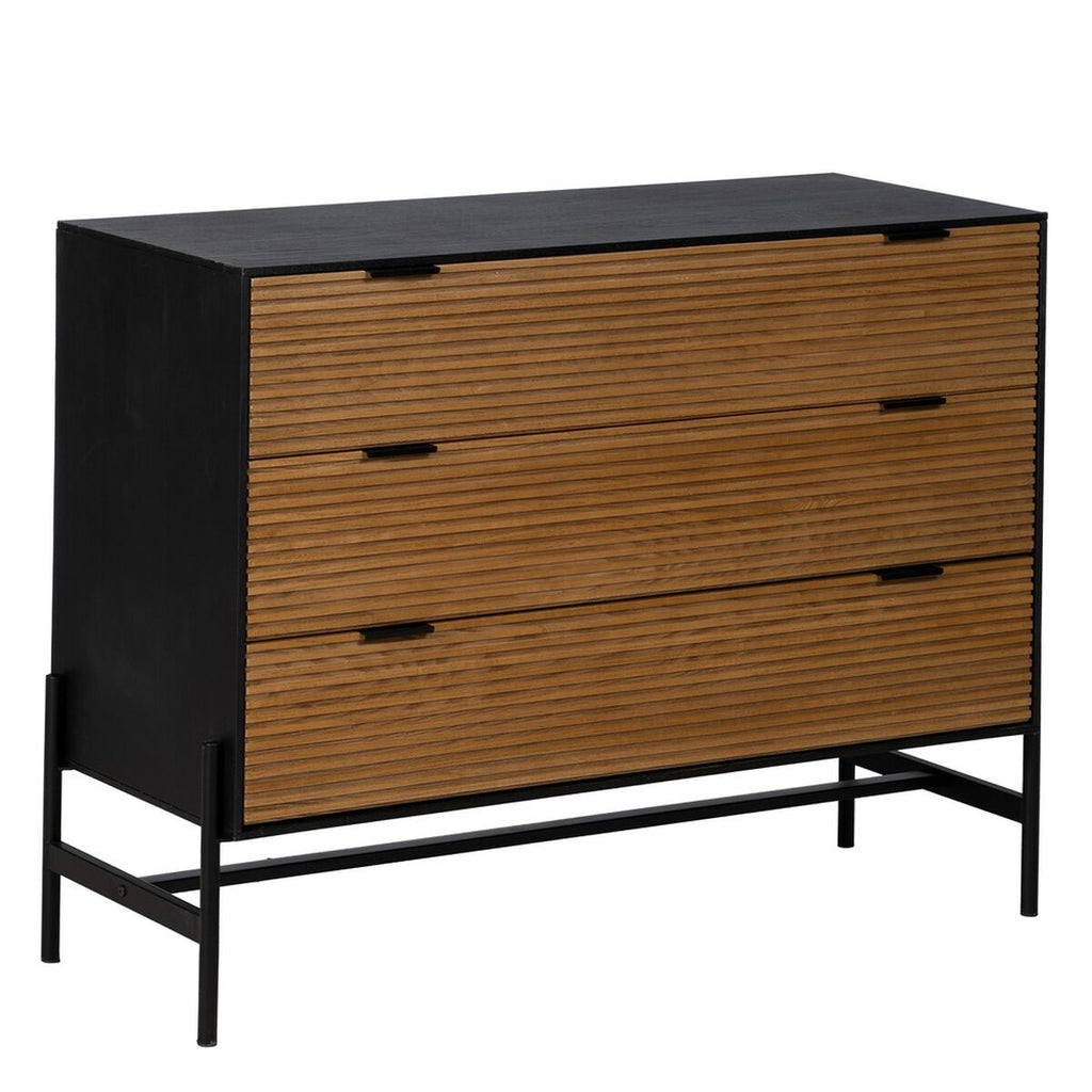 Zásuvková komoda ORLEANS černá přírodní železo dřevo MDF 104 x 40 x 81,5 cm