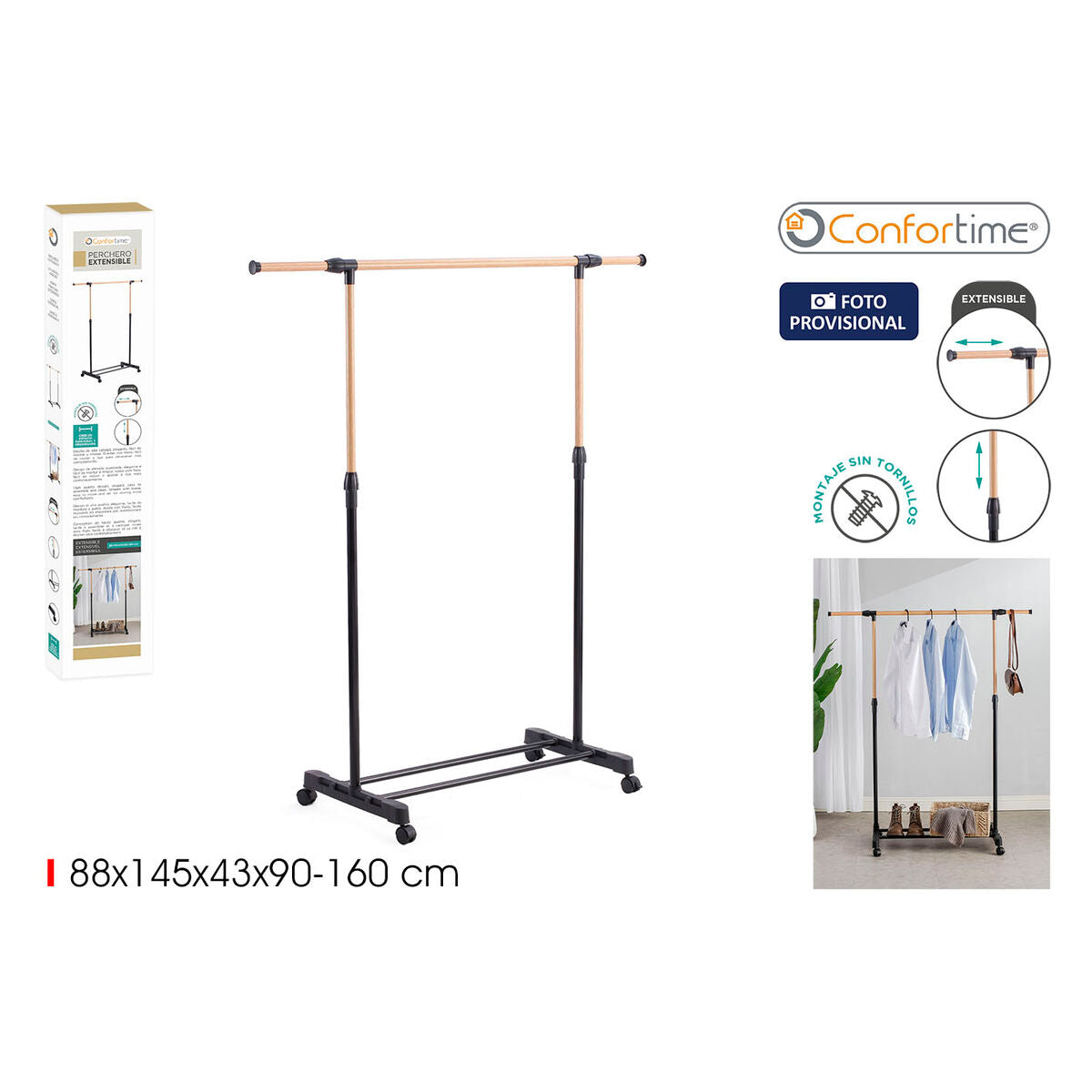 Výsuvný věšák na šaty Inde hnědo-černý 145 x 43 x 90 cm (6 kusů) – obrázek 2