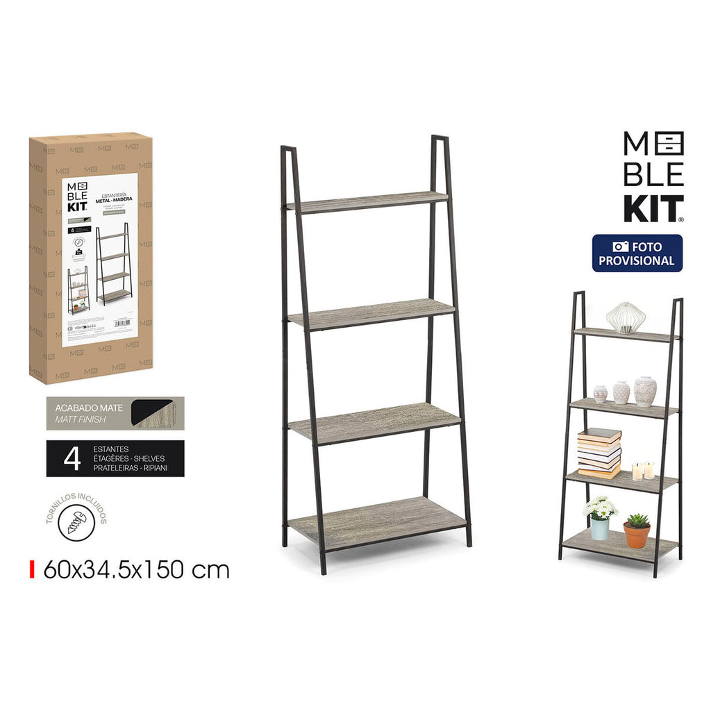 Regál MobleKit černý šedý dřevo kov 60 x 34,5 x 150 cm (3 kusy) – obrázek 2