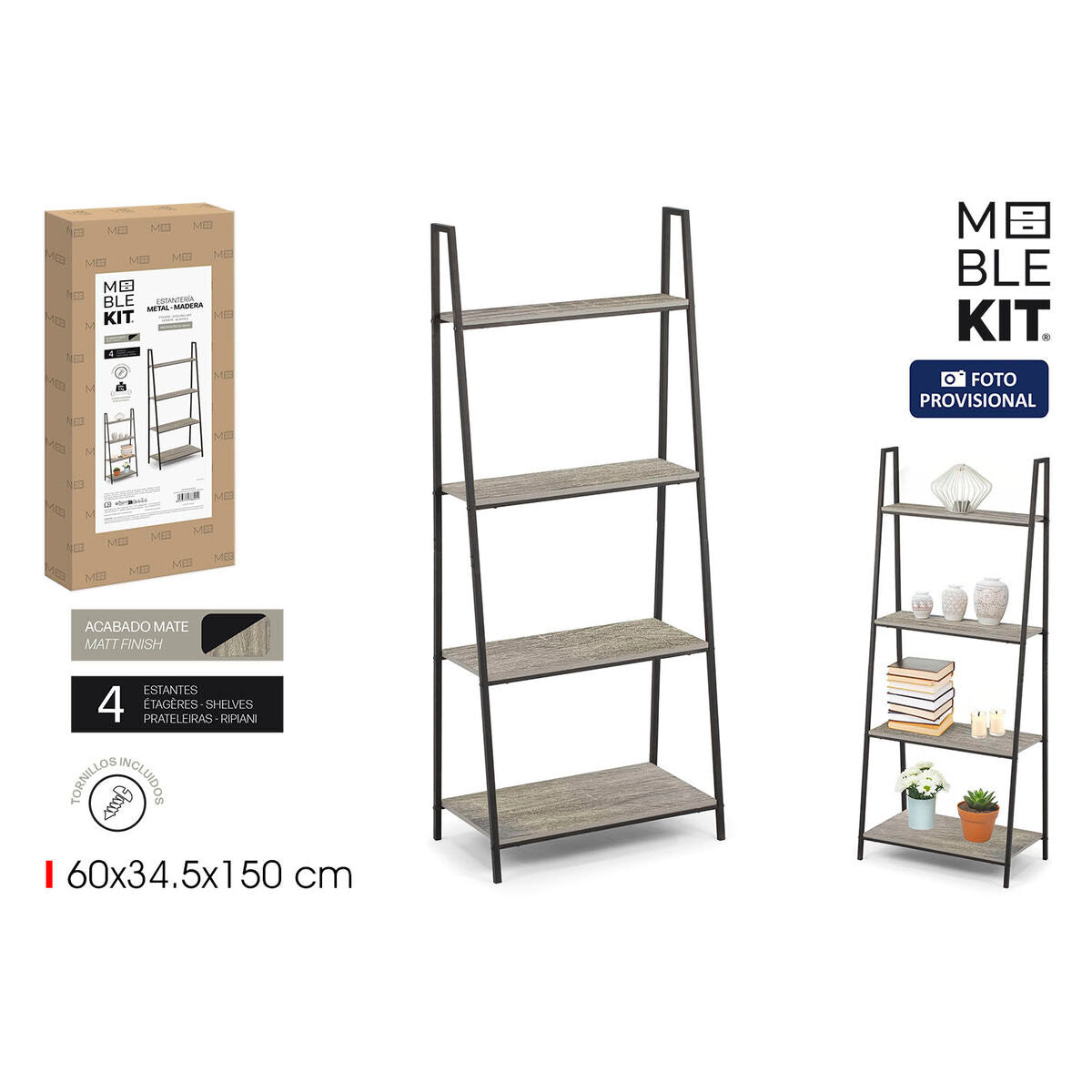 Regál MobleKit černý šedý dřevo kov 60 x 34,5 x 150 cm (3 kusy) – obrázek 2