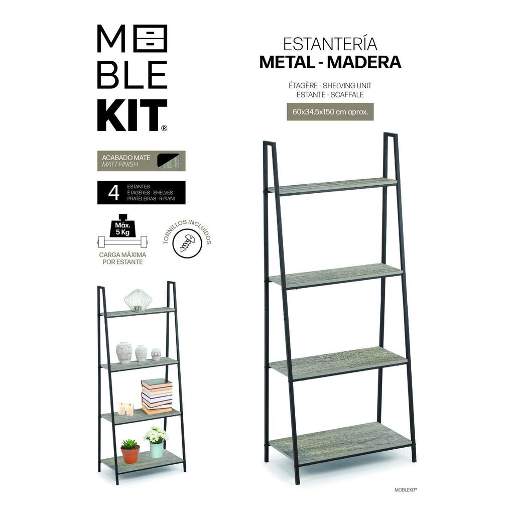 Regál MobleKit černý šedý dřevo kov 60 x 34,5 x 150 cm (3 kusy) – obrázek 5