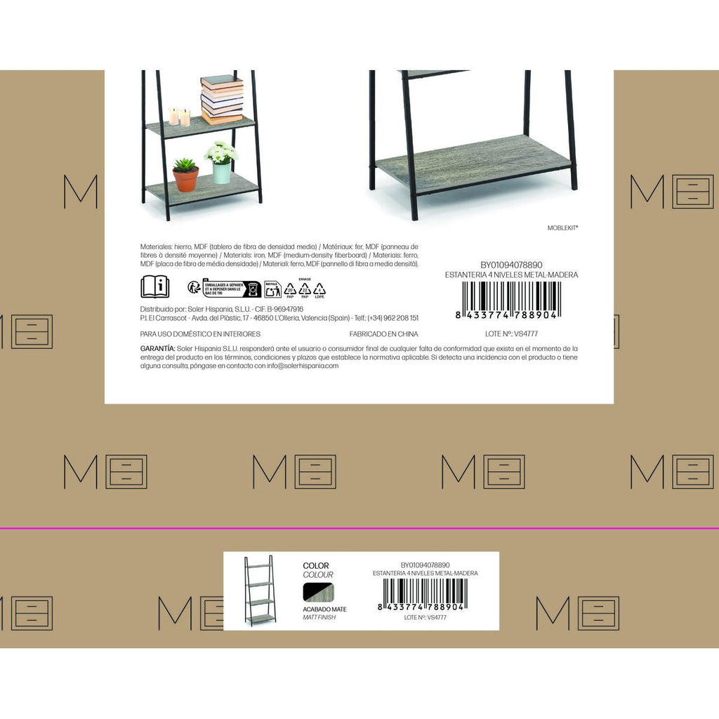 Regál MobleKit černý šedý dřevo kov 60 x 34,5 x 150 cm (3 kusy) – obrázek 6