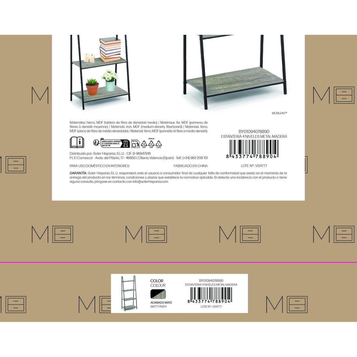 Regál MobleKit černý šedý dřevo kov 60 x 34,5 x 150 cm (3 kusy) – obrázek 6