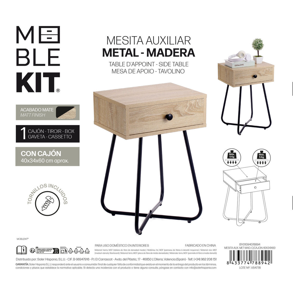 Odkládací stolek MobleKit hnědý černý 40 × 34 × 60 cm (3 kusy) 49,5 × 50 × 25,5 cm – obrázek 5