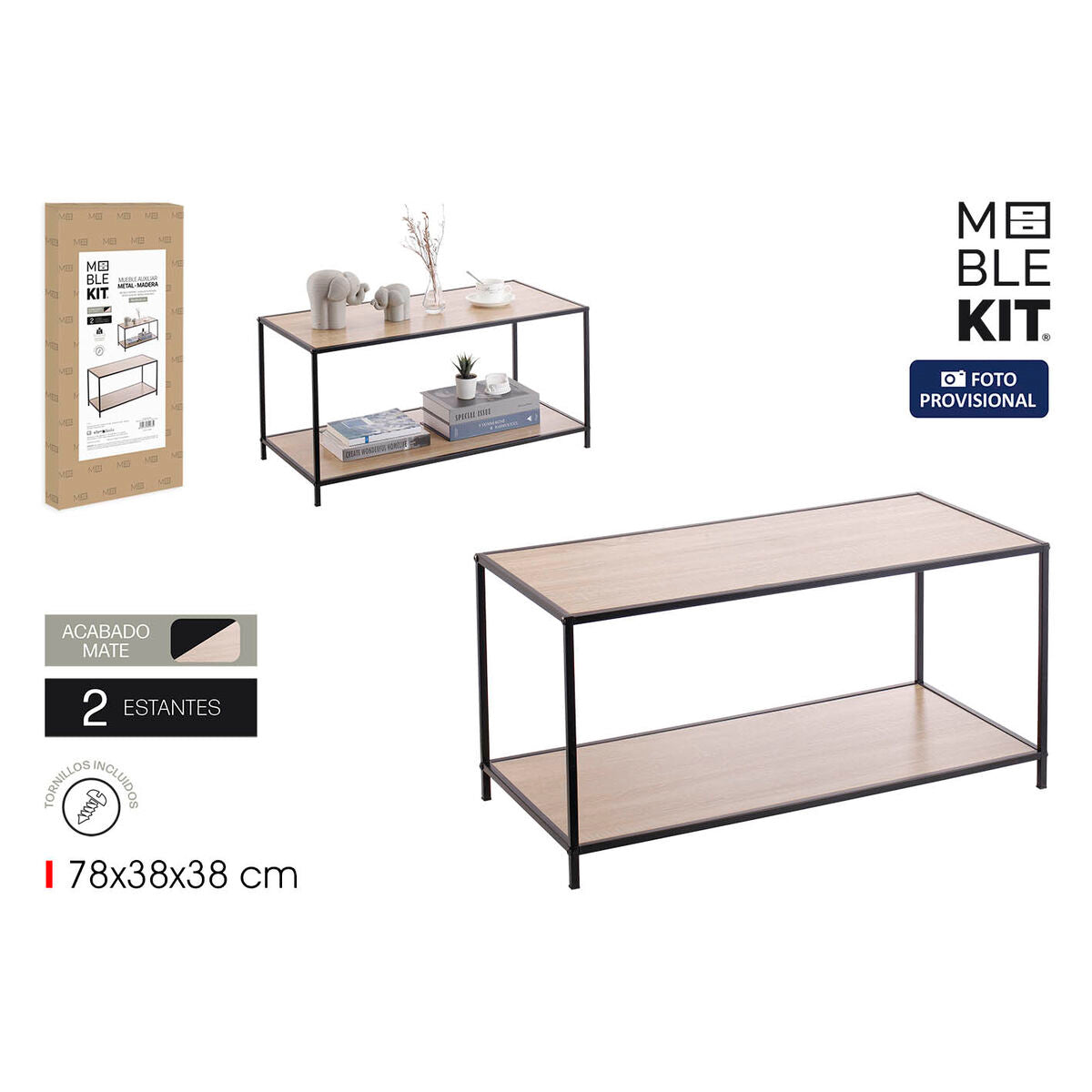 Odkládací stolek MobleKit hnědý černý 78 x 38 x 38 cm dřevo (3 kusy) – obrázek 2