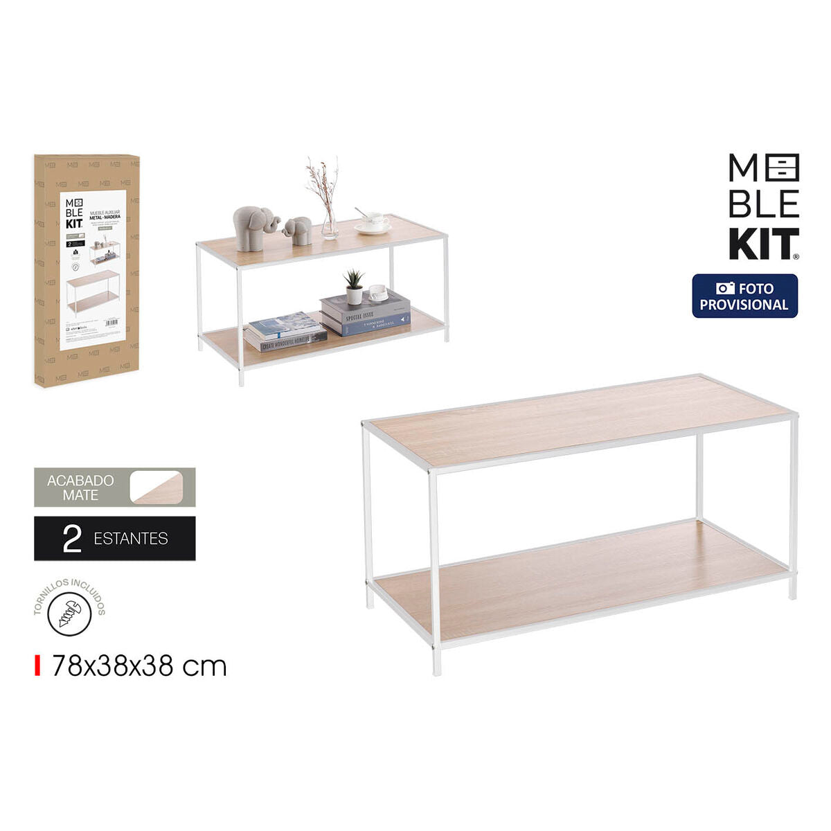 Příruční stolek MobleKit bílo-hnědý 78 x 38 x 38 cm dřevo (3 kusy) – obrázek 2