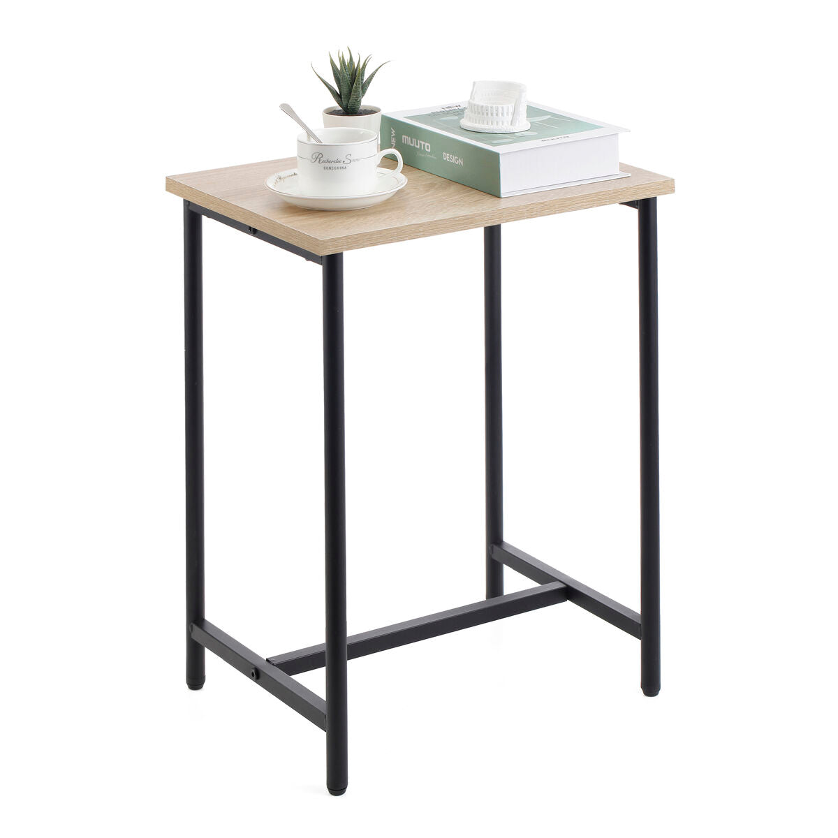 Odkládací stolek MobleKit Hnědý Černý 40 x 30 x 50 cm Kov Dřevo MDF (4 kusy) – obrázek 5