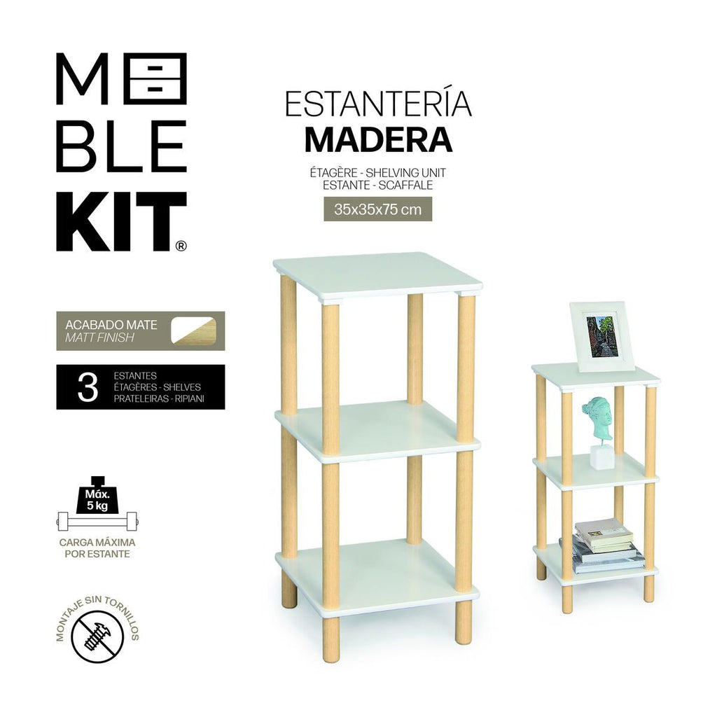 Regál MobleKit bílý hnědý dřevěný 35 x 35 x 75 cm (2 kusy) – obrázek 5