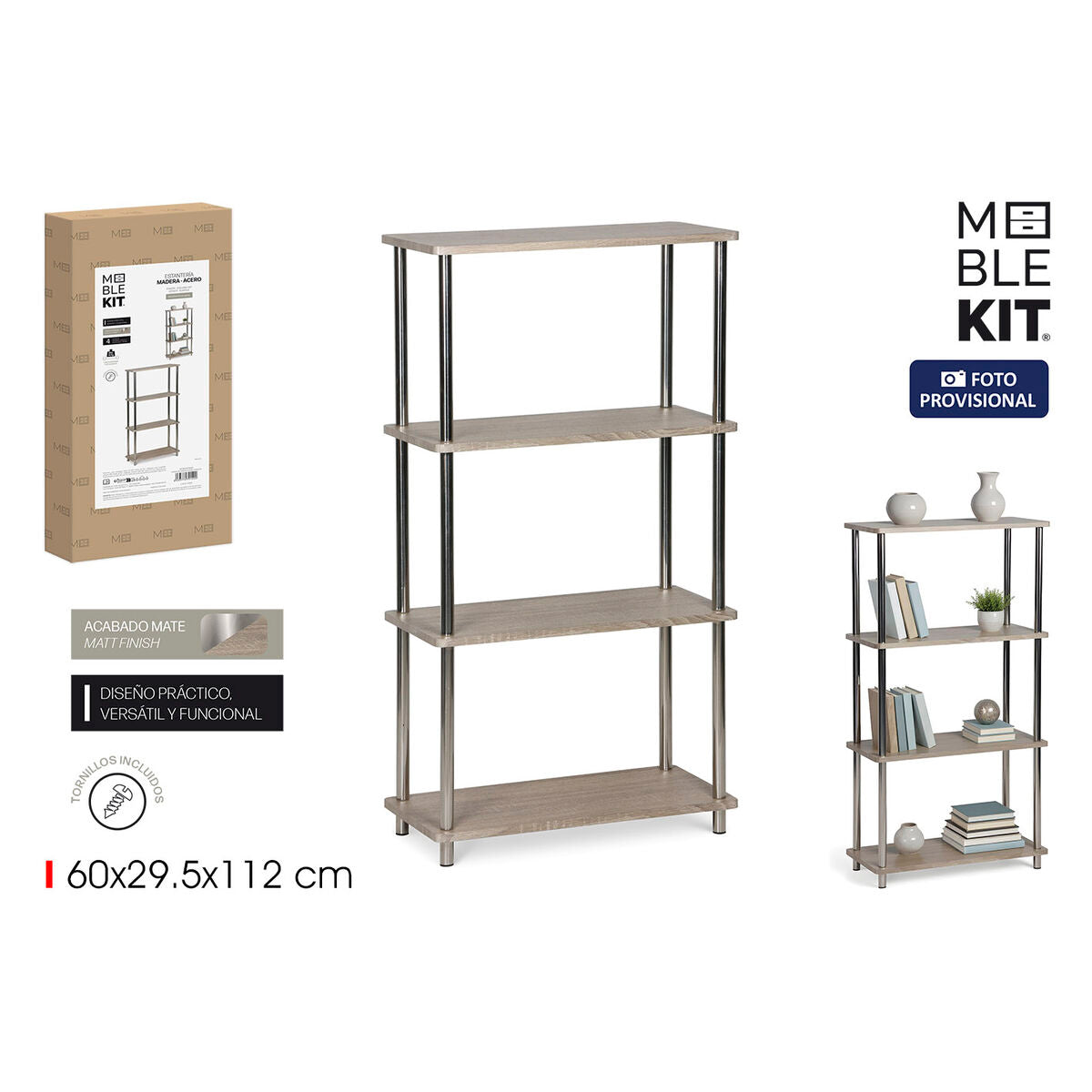 Regál MobleKit hnědý stříbrný dřevo ocel 60 x 29,5 x 112 cm (2 kusy) – obrázek 2