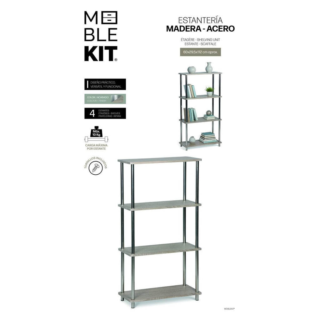 Regál MobleKit hnědý stříbrný dřevo ocel 60 x 29,5 x 112 cm (2 kusy) – obrázek 5