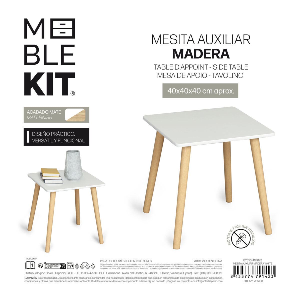 Odkládací stolek MobleKit bílý hnědý 40 x 40 x 40 cm (2 kusy) – obrázek 7