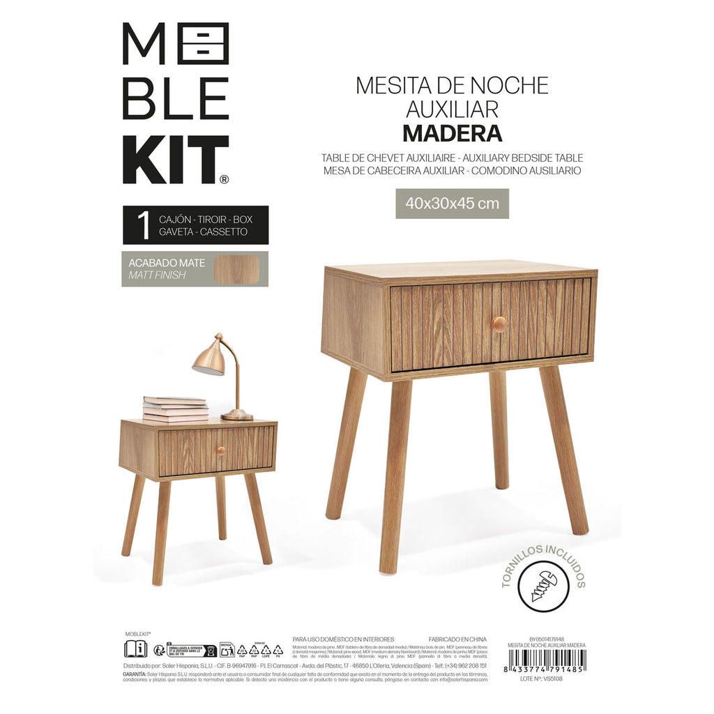 Noční stolek MobleKit hnědý 40 x 30 x 45 cm (2 kusy) 18.1x34.8x46 cm – obrázek 5