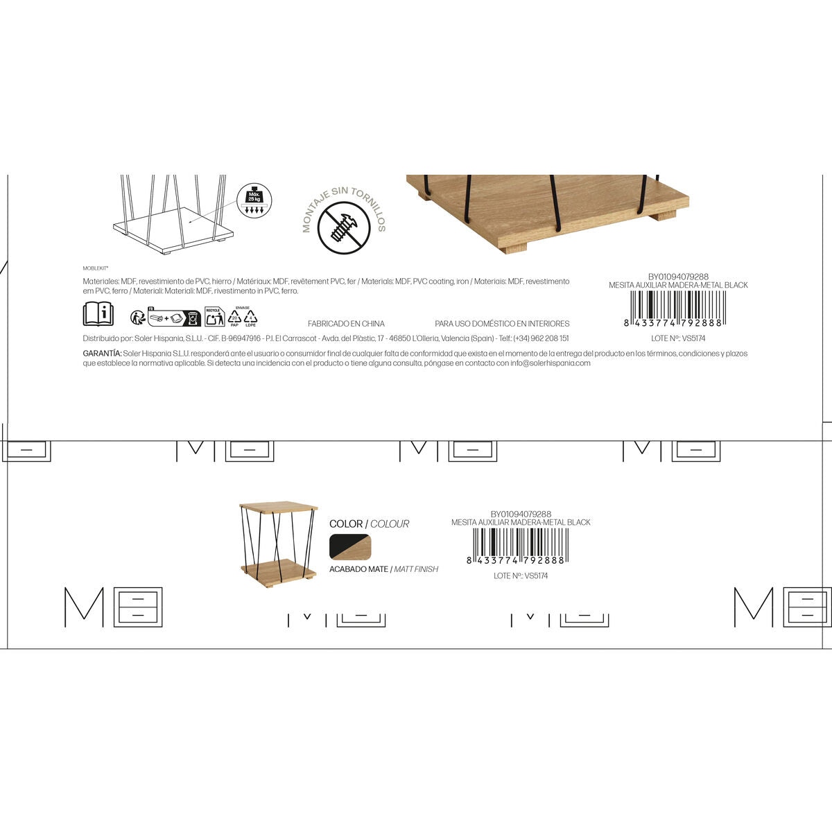 Odkládací stolek MobleKit Hnědá Černá 31,8 x 31,8 x 38,5 cm (4 kusy) – obrázek 3