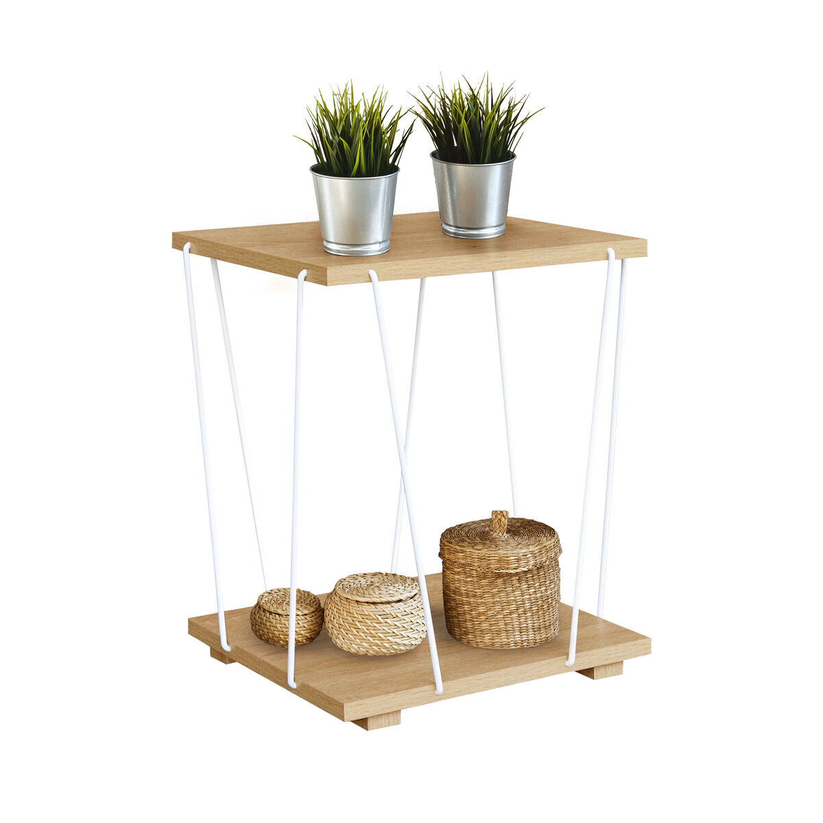 Odkládací stolek MobleKit bílo-hnědý 31,8 x 31,8 x 38,5 cm (4 kusy) – obrázek 4