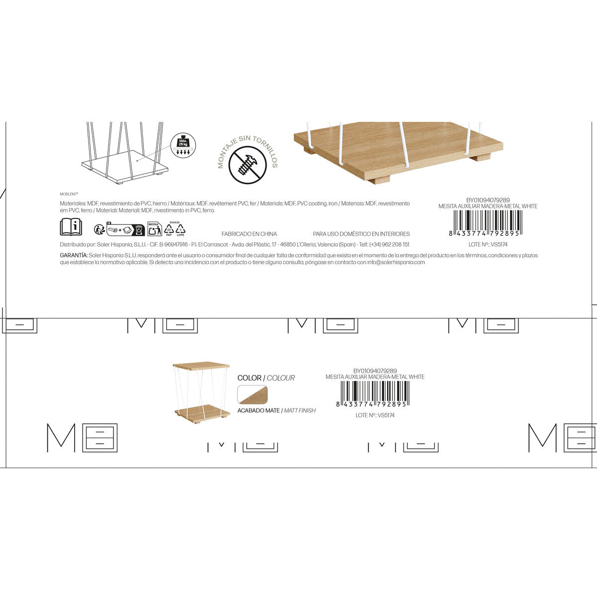 Odkládací stolek MobleKit bílo-hnědý 31,8 x 31,8 x 38,5 cm (4 kusy) – obrázek 5