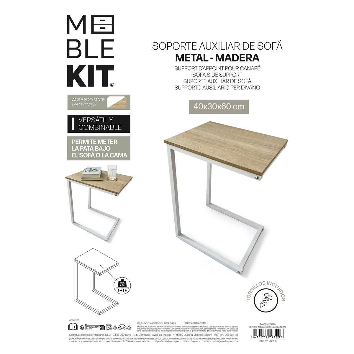 Odkládací stolek MobleKit bílý hnědý 40 x 30 x 60 cm dřevo kov (3 kusy) – obrázek 5