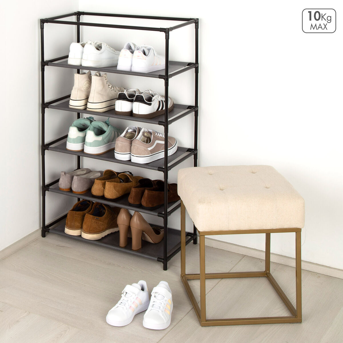 Botník Max Home černý šedý kov textil 60 x 90 x 30 cm (6 kusů) – obrázek 3
