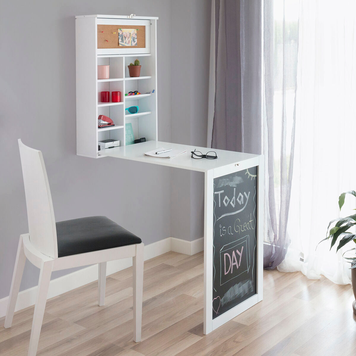 Nástěnný sklopný stůl Woldy InnovaGoods s tabulí a korkem