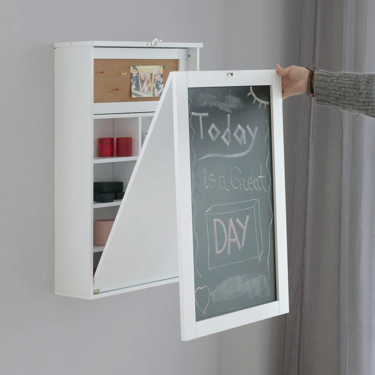 Nástěnný sklopný stůl Woldy InnovaGoods s tabulí a korkem – obrázek 2
