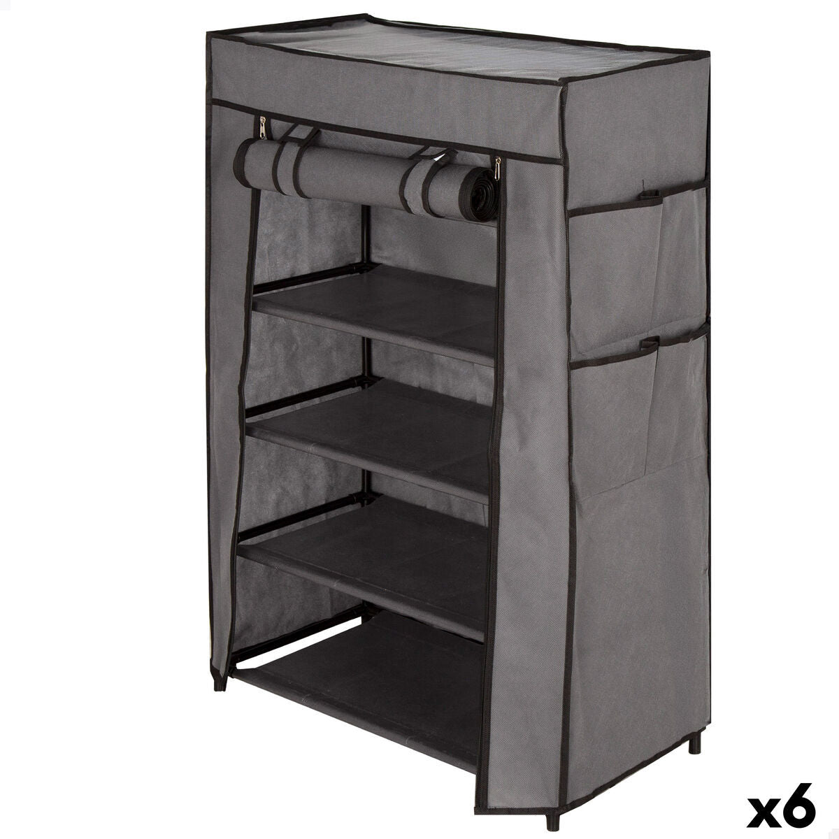 Botník Max Home černý šedý kov textil 60 x 90 x 30 cm (6 kusů)